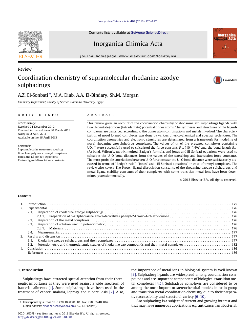 Coordination chemistry of supramolecular rhodanine azodye sulphadrugs