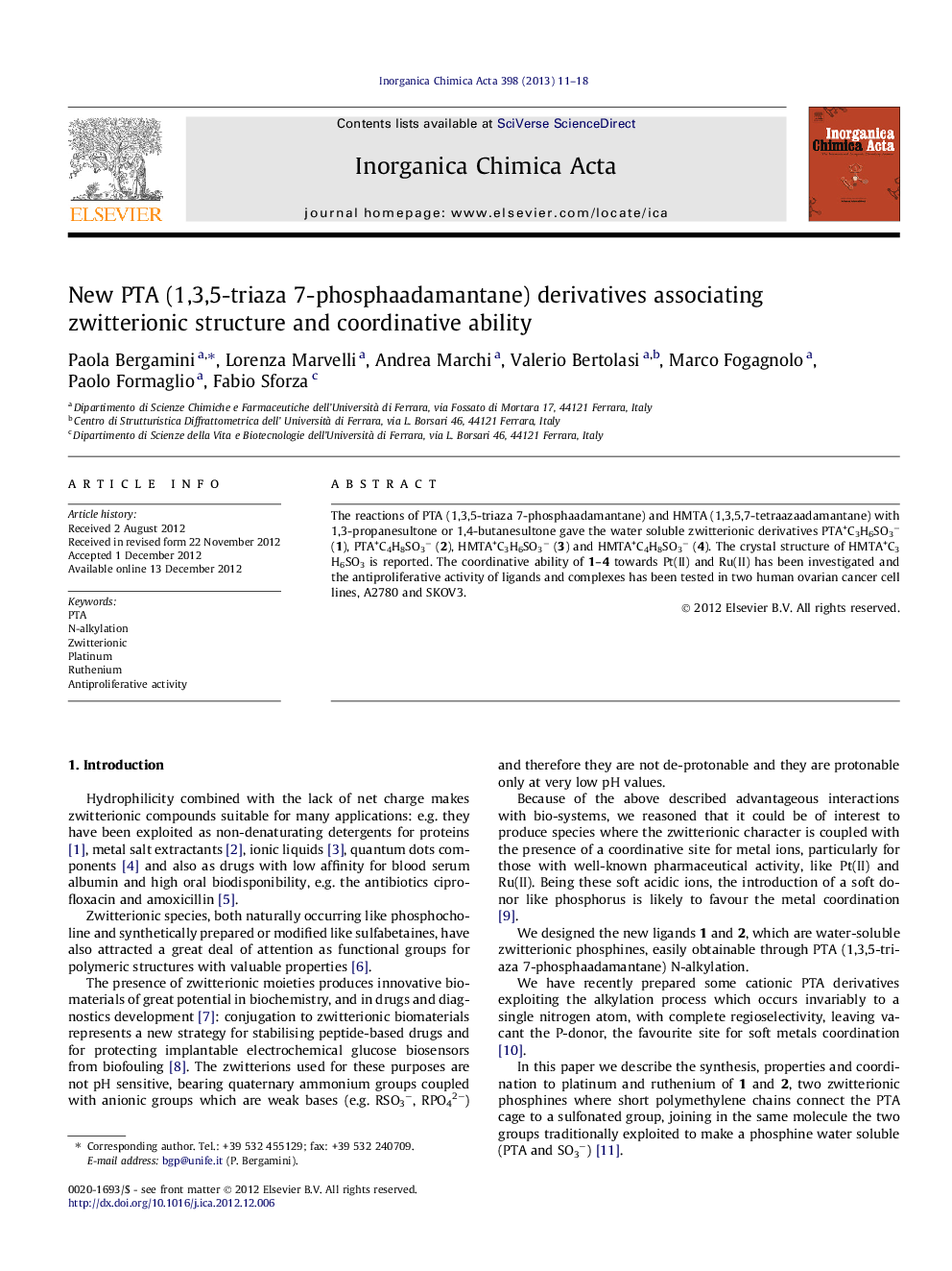 New PTA (1,3,5-triaza 7-phosphaadamantane) derivatives associating zwitterionic structure and coordinative ability