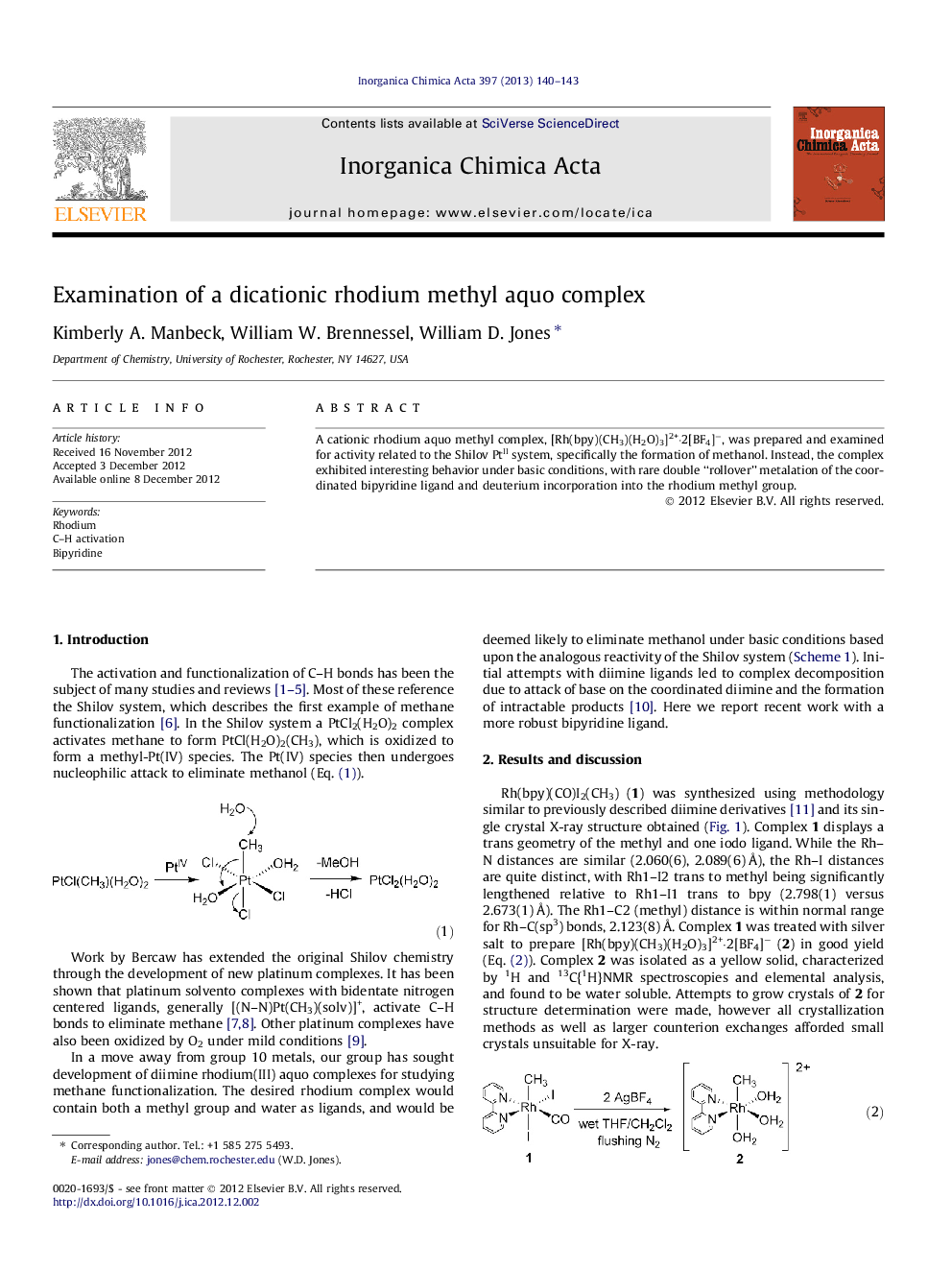Examination of a dicationic rhodium methyl aquo complex