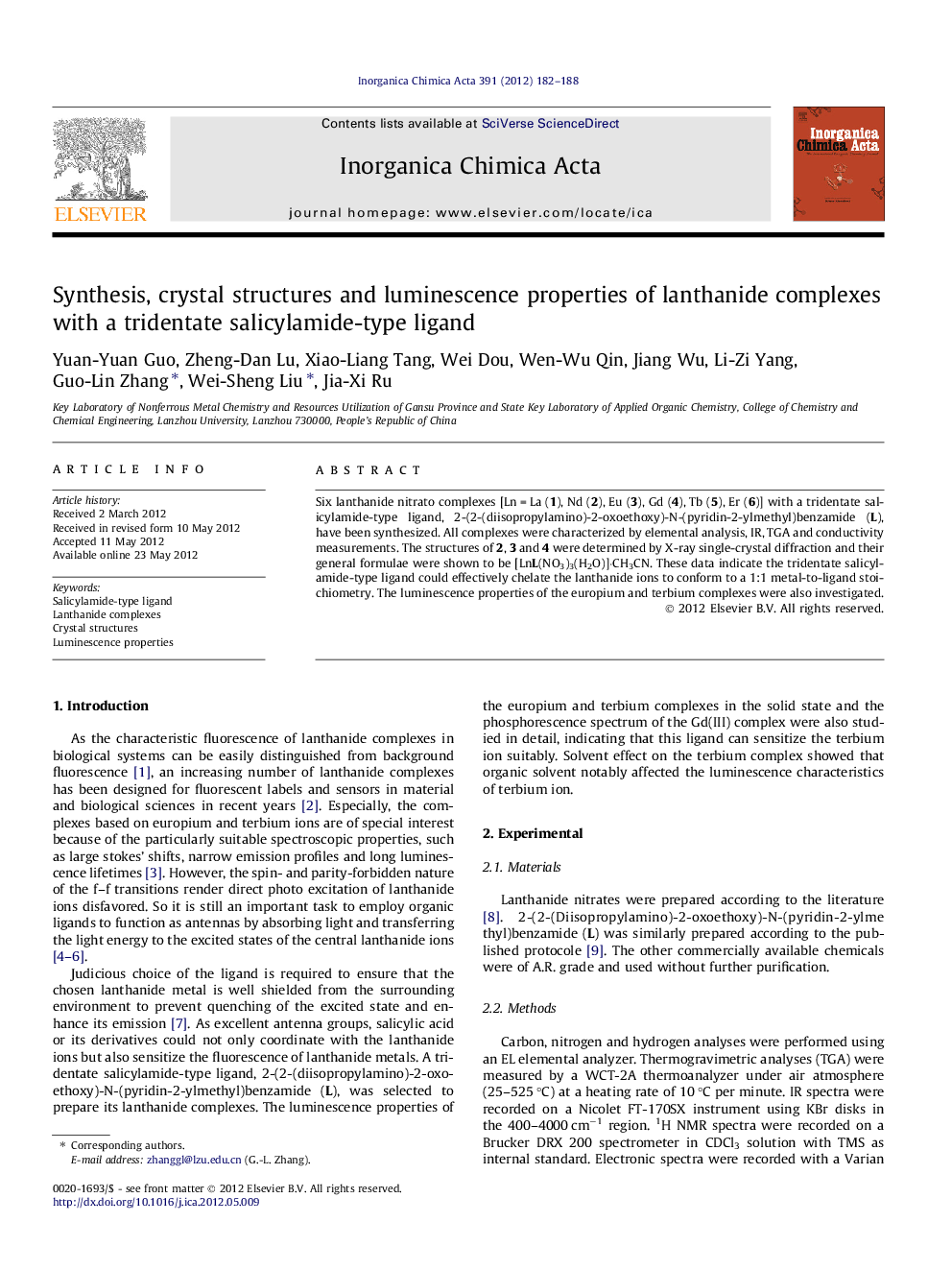 Synthesis, crystal structures and luminescence properties of lanthanide complexes with a tridentate salicylamide-type ligand