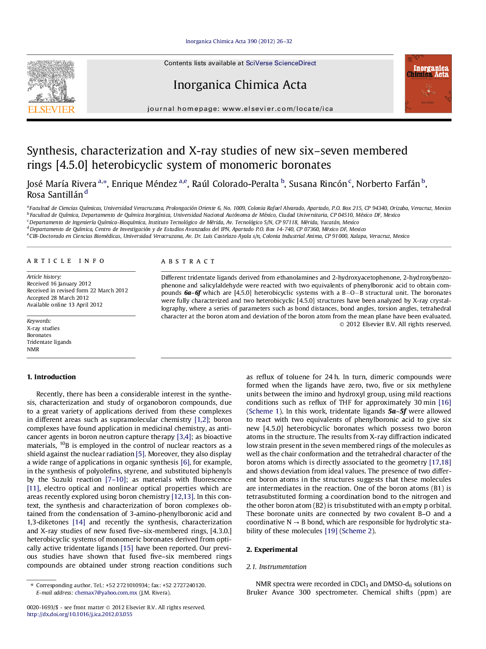 Synthesis, characterization and X-ray studies of new six–seven membered rings [4.5.0] heterobicyclic system of monomeric boronates