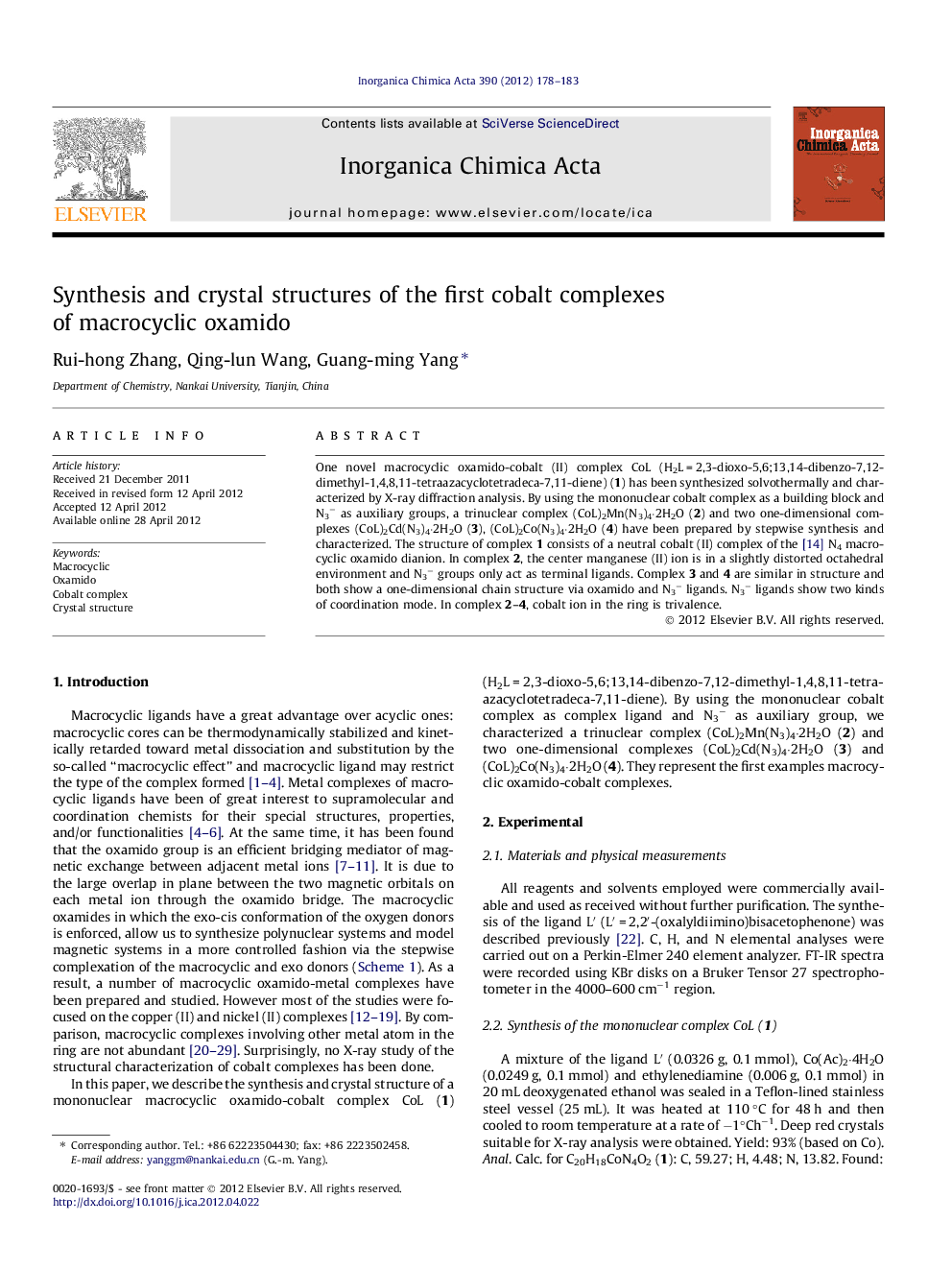 Synthesis and crystal structures of the first cobalt complexes of macrocyclic oxamido