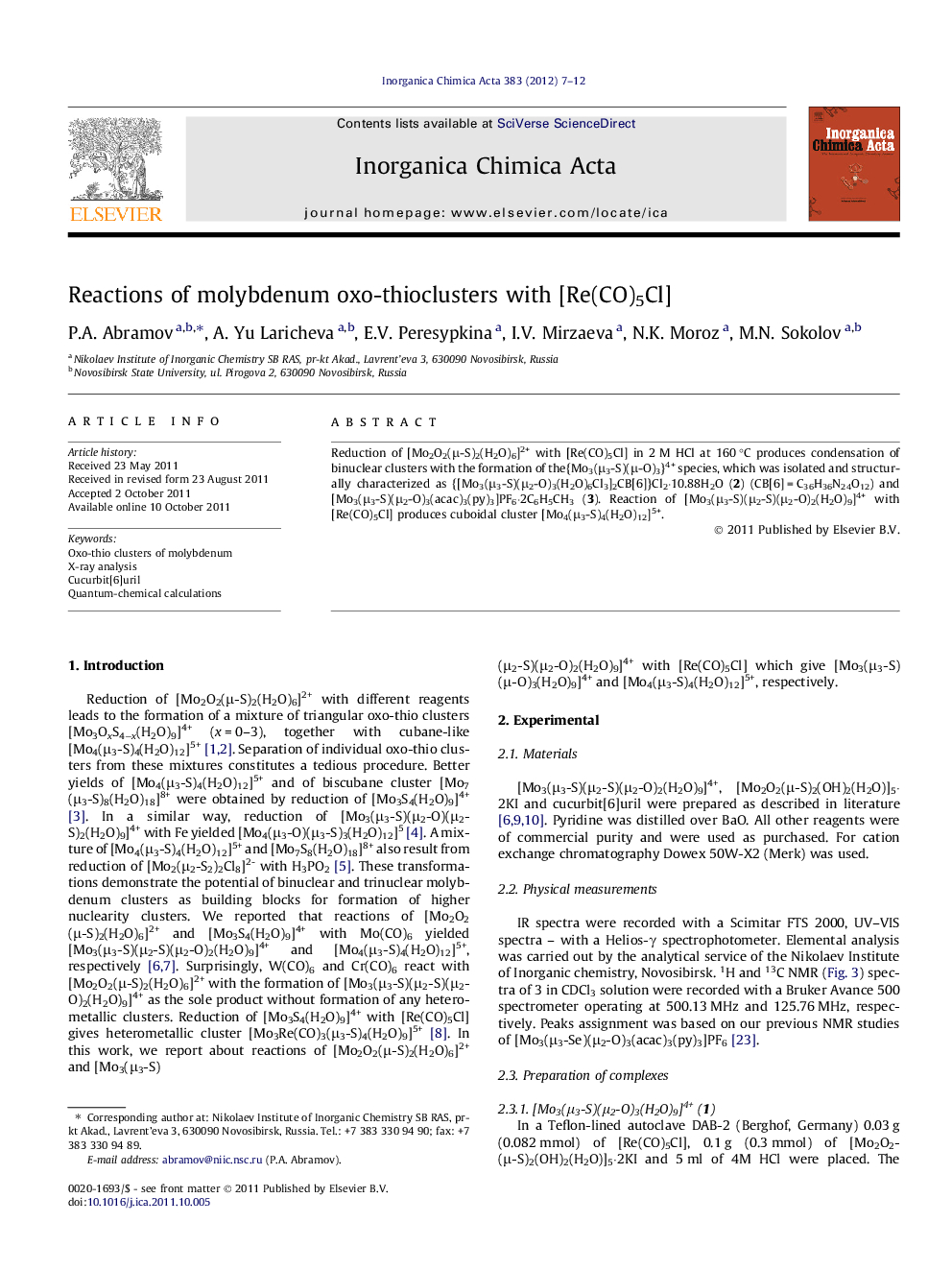 Reactions of molybdenum oxo-thioclusters with [Re(CO)5Cl]