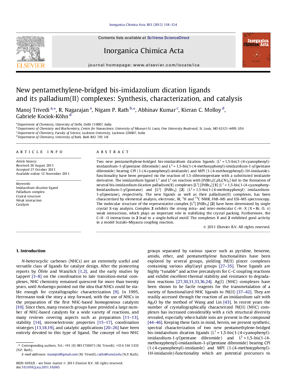 New pentamethylene-bridged bis-imidazolium dication ligands and its palladium(II) complexes: Synthesis, characterization, and catalysis