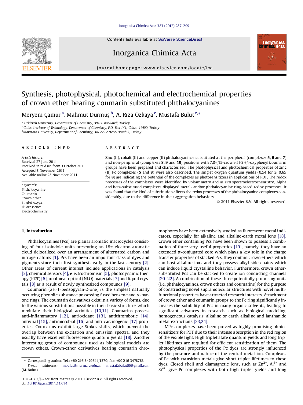 Synthesis, photophysical, photochemical and electrochemical properties of crown ether bearing coumarin substituted phthalocyanines