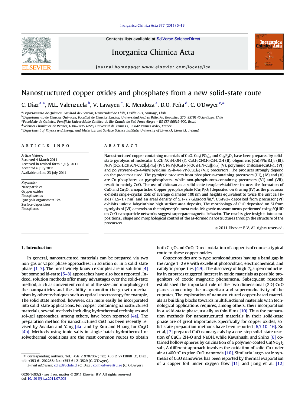 عکس صفحه اول مقاله: Nanostructured copper oxides and phosphates from a new solid-state route Nanostructured copper oxides and phosphates from a new solid-state route