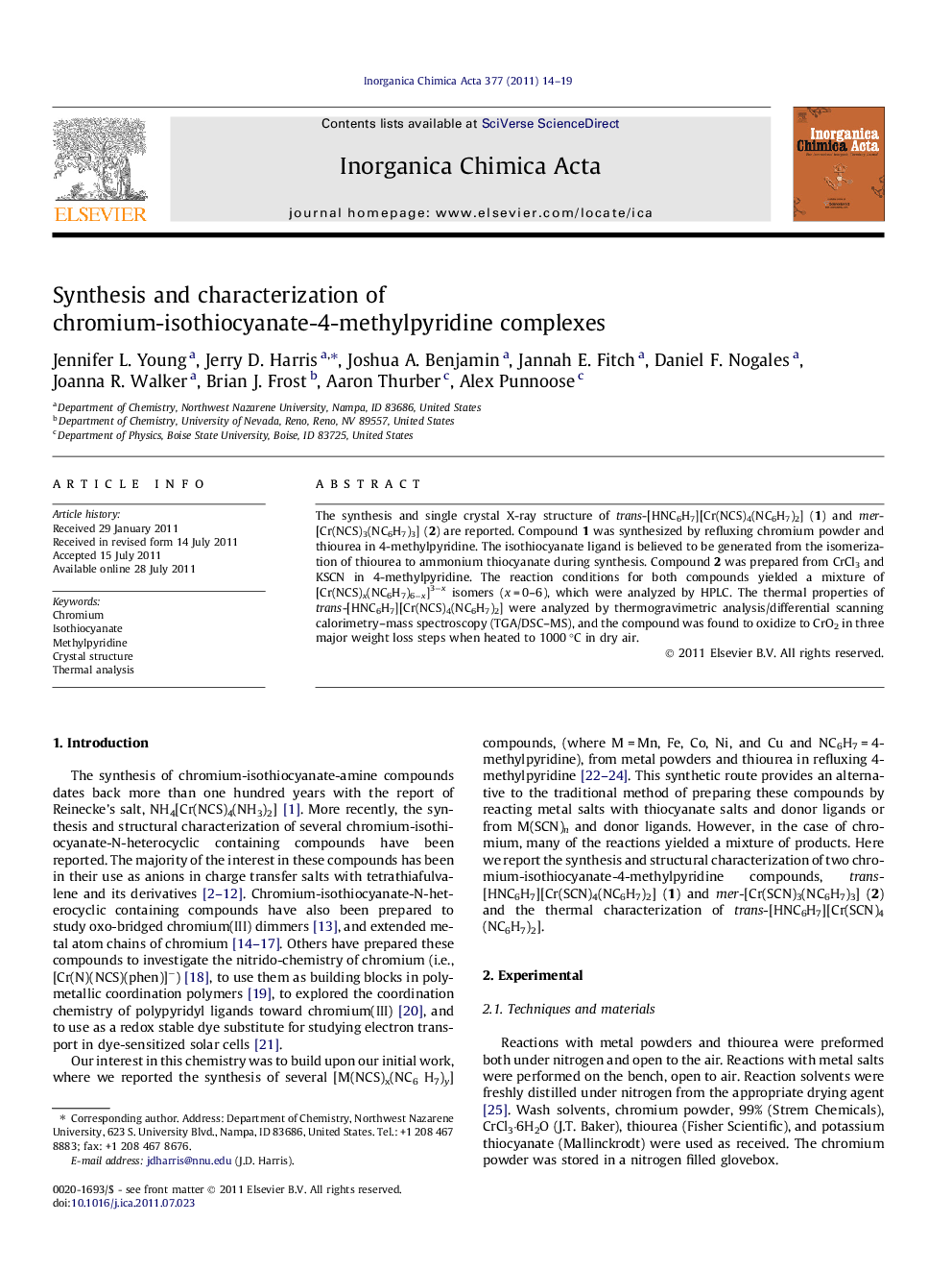 Synthesis and characterization of chromium-isothiocyanate-4-methylpyridine complexes