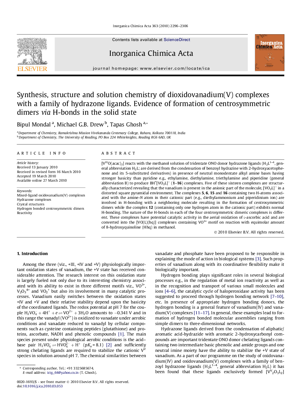 Synthesis, structure and solution chemistry of dioxidovanadium(V) complexes with a family of hydrazone ligands. Evidence of formation of centrosymmetric dimers via H-bonds in the solid state