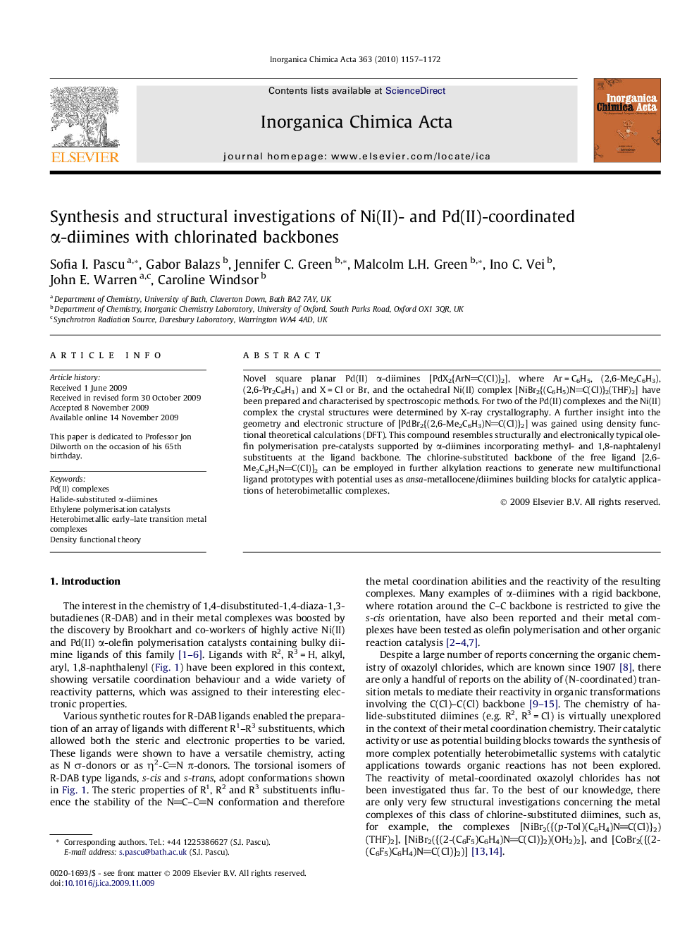 عکس صفحه اول مقاله: Synthesis and structural investigations of Ni(II)- and Pd(II)-coordinated α-diimines with chlorinated backbones Synthesis and structural investigations of Ni(II)- and Pd(II)-coordinated α-diimines with chlorinated backbones