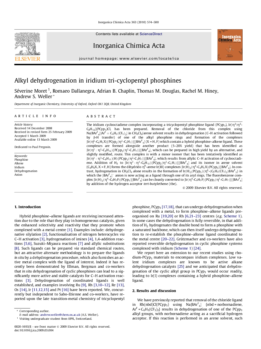 Alkyl dehydrogenation in iridium tri-cyclopentyl phosphines