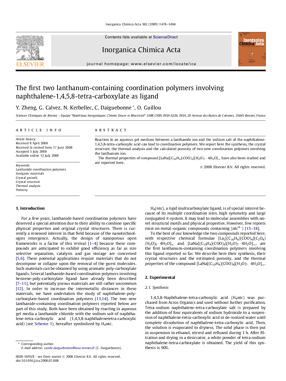 The first two lanthanum-containing coordination polymers involving naphthalene-1,4,5,8-tetra-carboxylate as ligand