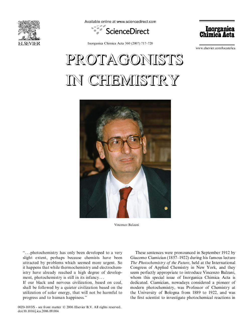 Protagonists in Chemistry