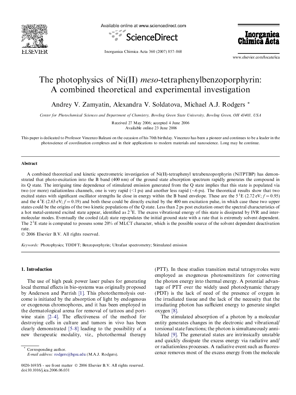 The photophysics of Ni(II) meso-tetraphenylbenzoporphyrin: A combined theoretical and experimental investigation