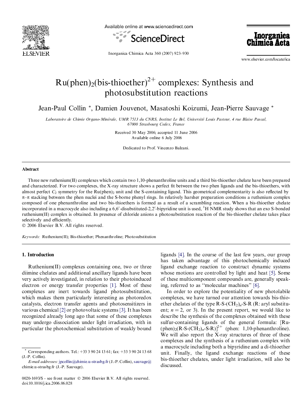 Ru(phen)2(bis-thioether)2+ complexes: Synthesis and photosubstitution reactions