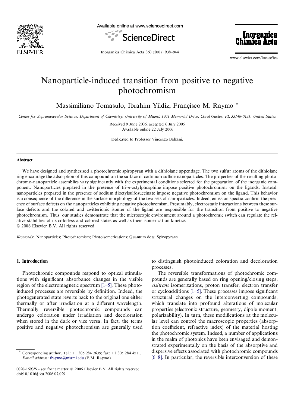 عکس صفحه اول مقاله: Nanoparticle-induced transition from positive to negative photochromism Nanoparticle-induced transition from positive to negative photochromism