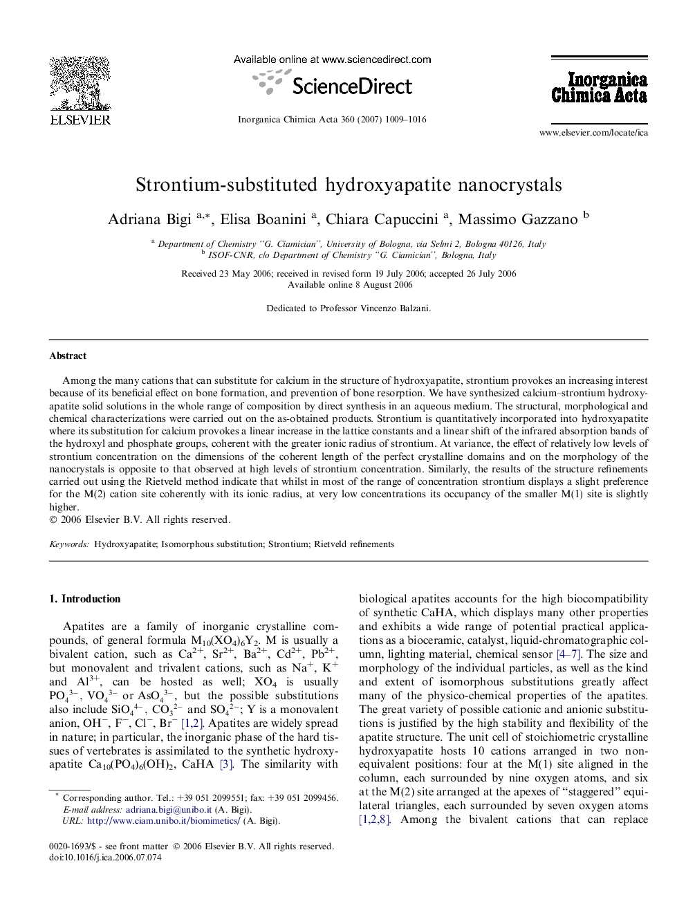 Strontium-substituted hydroxyapatite nanocrystals