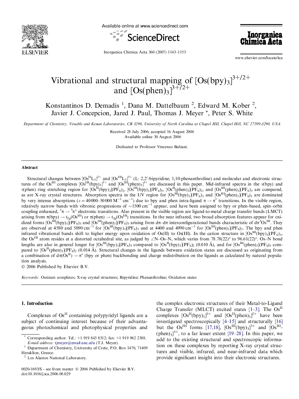 Vibrational and structural mapping of [Os(bpy)3]3+/2+ and [Os(phen)3]3+/2+