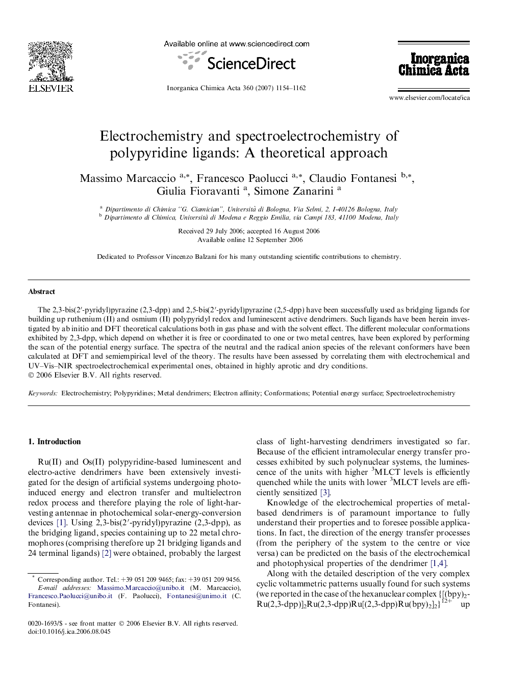 Electrochemistry and spectroelectrochemistry of polypyridine ligands: A theoretical approach