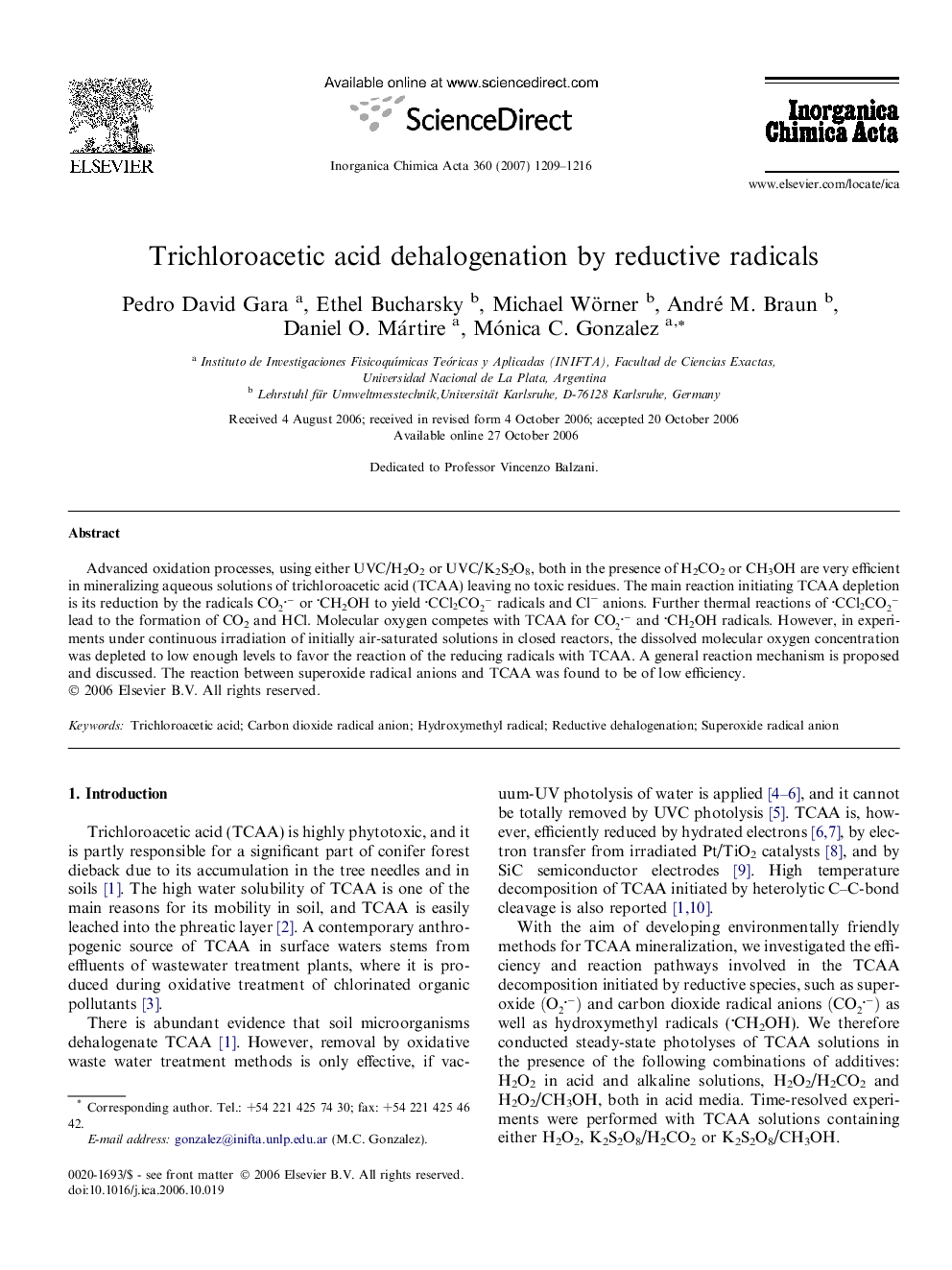 Trichloroacetic acid dehalogenation by reductive radicals