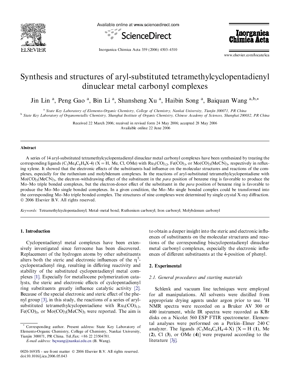 Synthesis and structures of aryl-substituted tetramethylcyclopentadienyl dinuclear metal carbonyl complexes