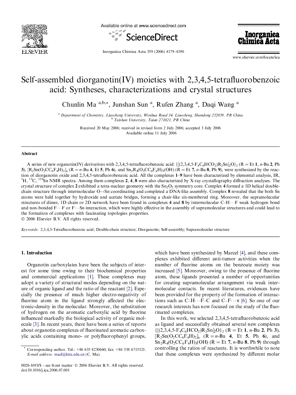 Self-assembled diorganotin(IV) moieties with 2,3,4,5-tetrafluorobenzoic acid: Syntheses, characterizations and crystal structures