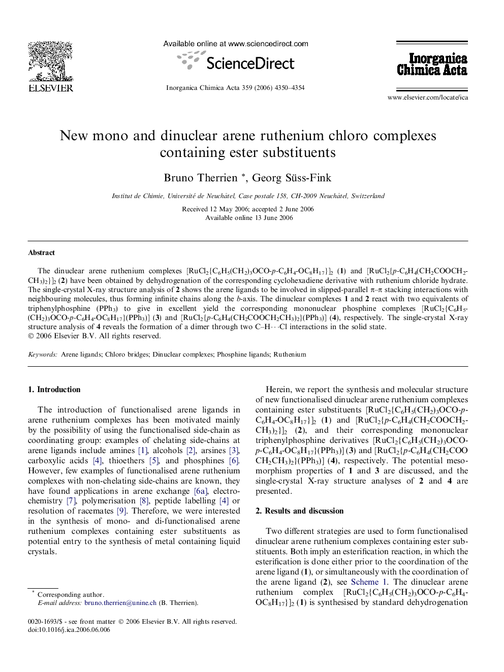 New mono and dinuclear arene ruthenium chloro complexes containing ester substituents