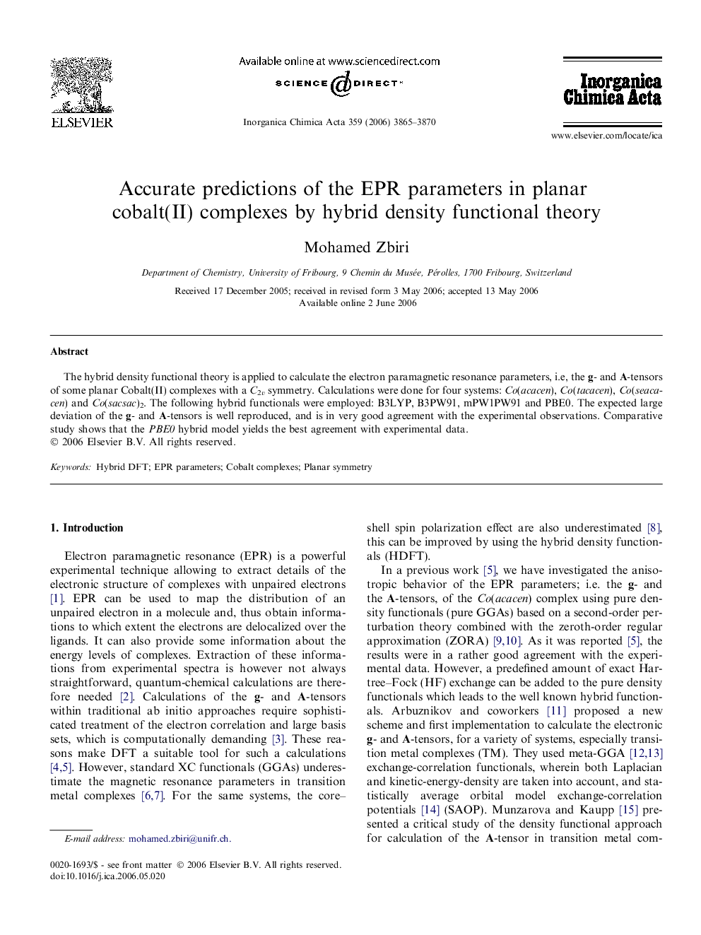 Accurate predictions of the EPR parameters in planar cobalt(II) complexes by hybrid density functional theory