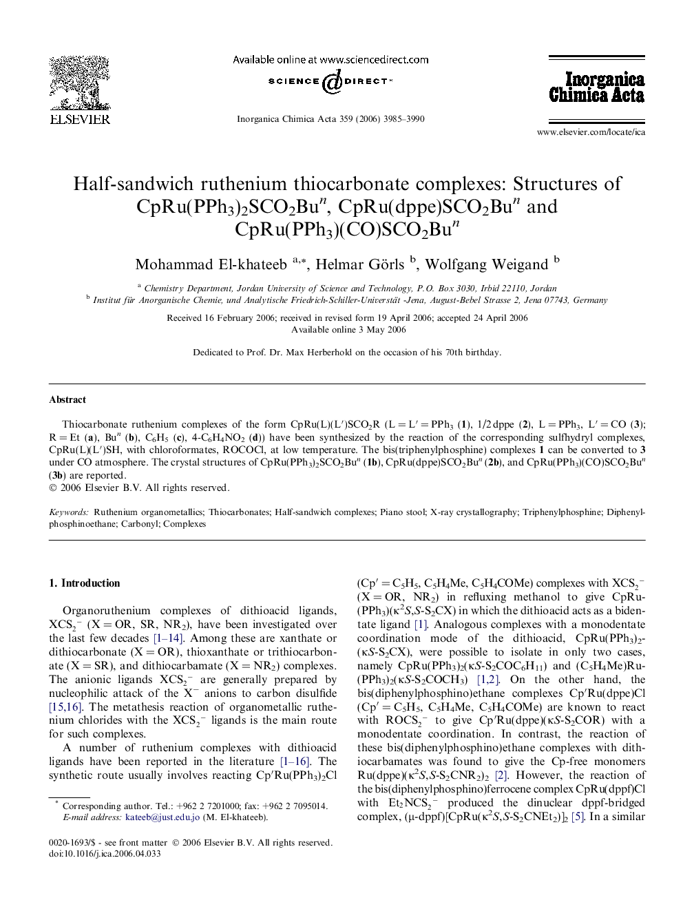 Half-sandwich ruthenium thiocarbonate complexes: Structures of CpRu(PPh3)2SCO2Bun, CpRu(dppe)SCO2Bun and CpRu(PPh3)(CO)SCO2Bun