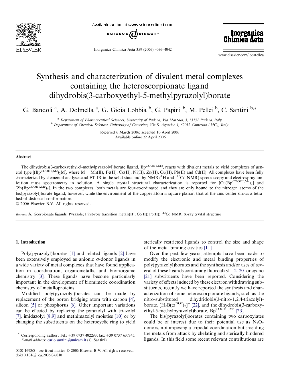 Synthesis and characterization of divalent metal complexes containing the heteroscorpionate ligand dihydrobis(3-carboxyethyl-5-methylpyrazolyl)borate