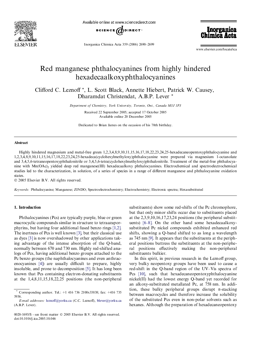 Red manganese phthalocyanines from highly hindered hexadecaalkoxyphthalocyanines