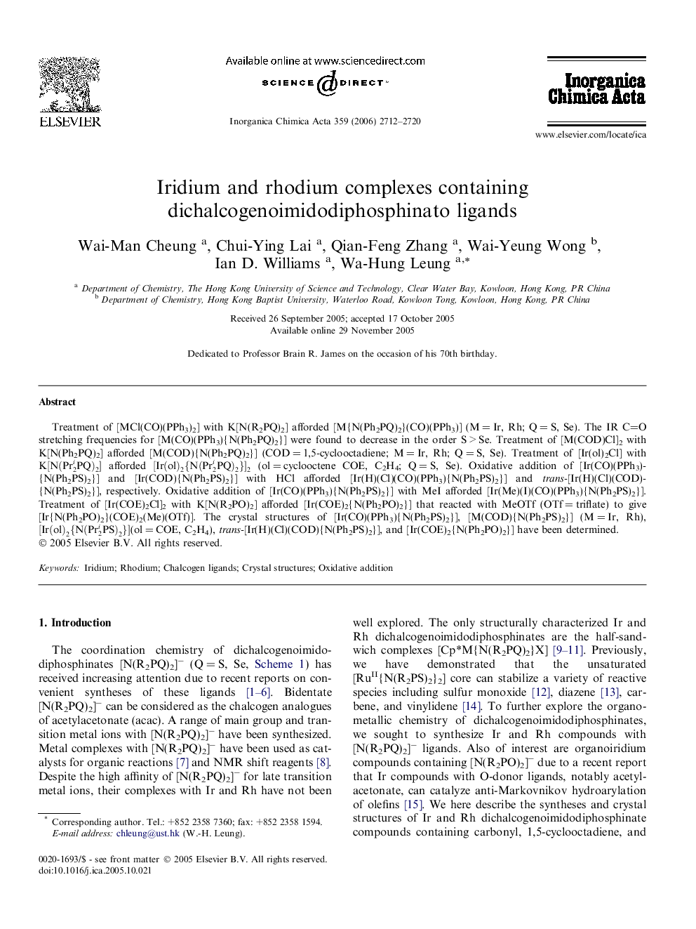 Iridium and rhodium complexes containing dichalcogenoimidodiphosphinato ligands