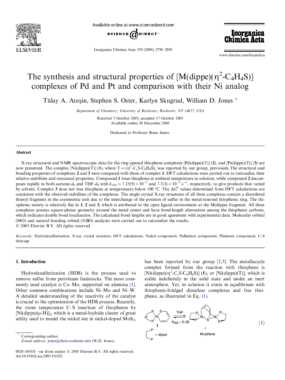 The synthesis and structural properties of [M(dippe)(η2-C4H4S)] complexes of Pd and Pt and comparison with their Ni analog