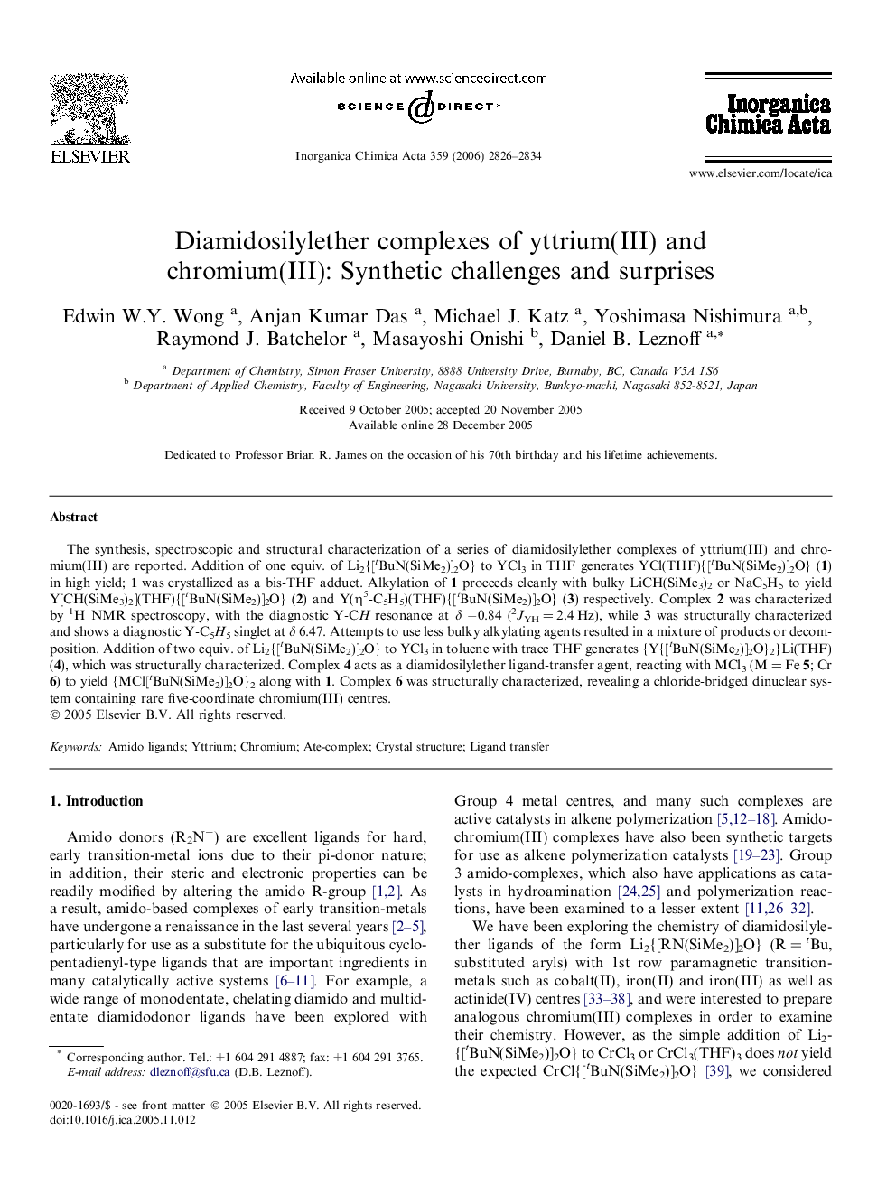 Diamidosilylether complexes of yttrium(III) and chromium(III): Synthetic challenges and surprises