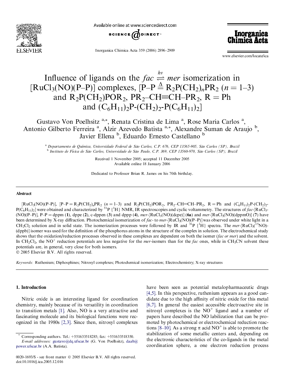 Influence of ligands on the fac⇌Δhνmer isomerization in [RuCl3(NO)(P–P)] complexes, [P–P = R2P(CH2)nPR2 (n = 1–3) and R2P(CH2)POR2, PR2–CHCH–PR2, R = Ph and (C6H11)2P-(CH2)2-P(C6H11)2]