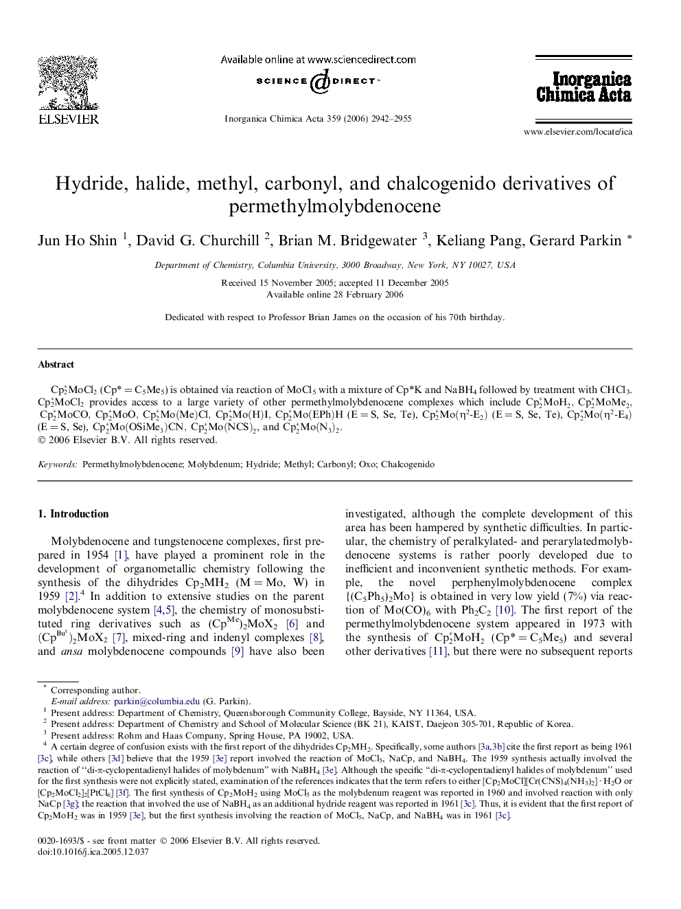 Hydride, halide, methyl, carbonyl, and chalcogenido derivatives of permethylmolybdenocene