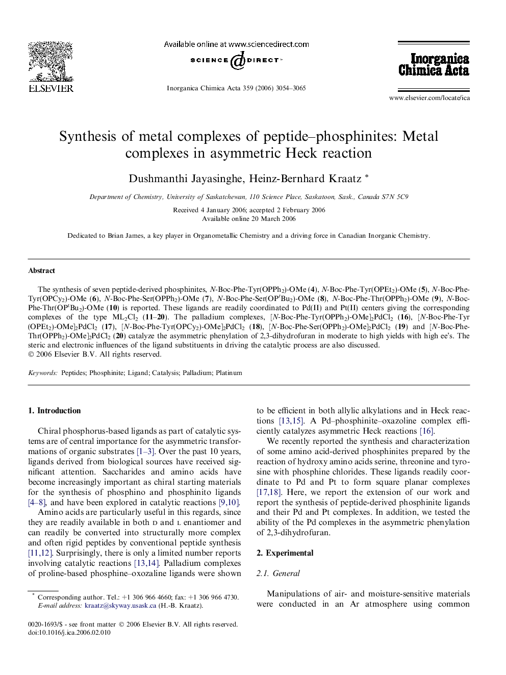 Synthesis of metal complexes of peptide–phosphinites: Metal complexes in asymmetric Heck reaction