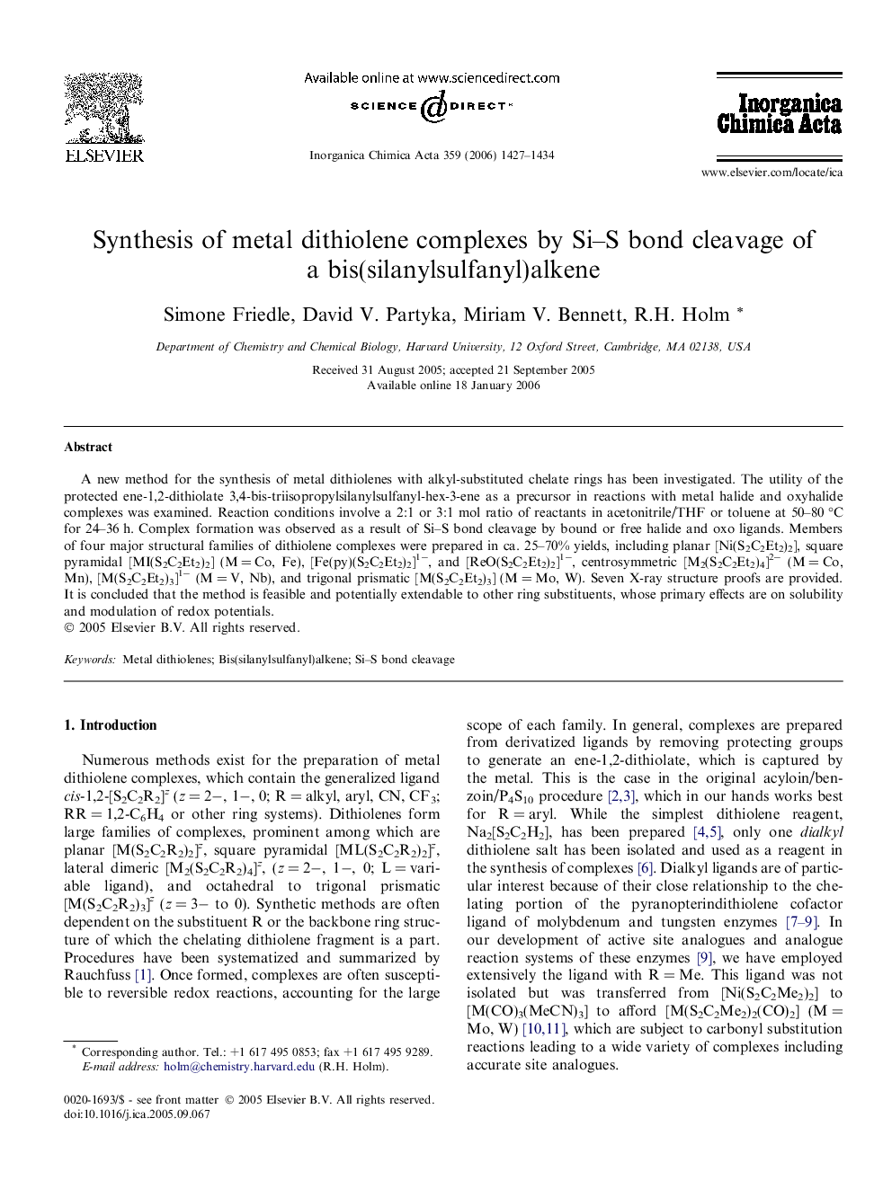 Synthesis of metal dithiolene complexes by Si–S bond cleavage of a bis(silanylsulfanyl)alkene