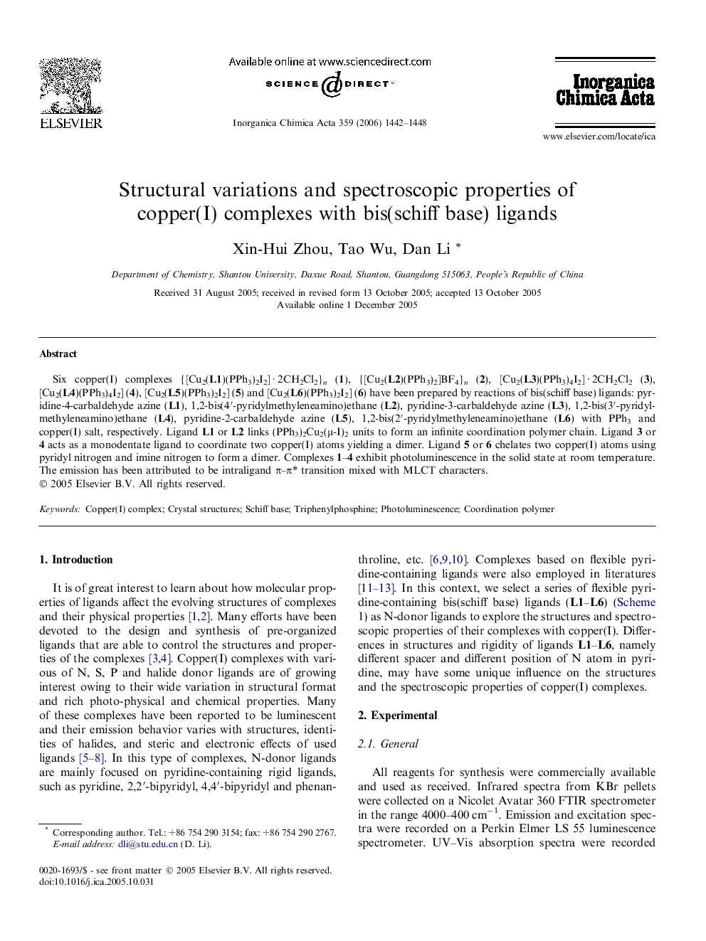 Structural variations and spectroscopic properties of copper(I) complexes with bis(schiff base) ligands