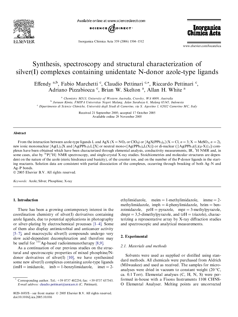 Synthesis, spectroscopy and structural characterization of silver(I) complexes containing unidentate N-donor azole-type ligands