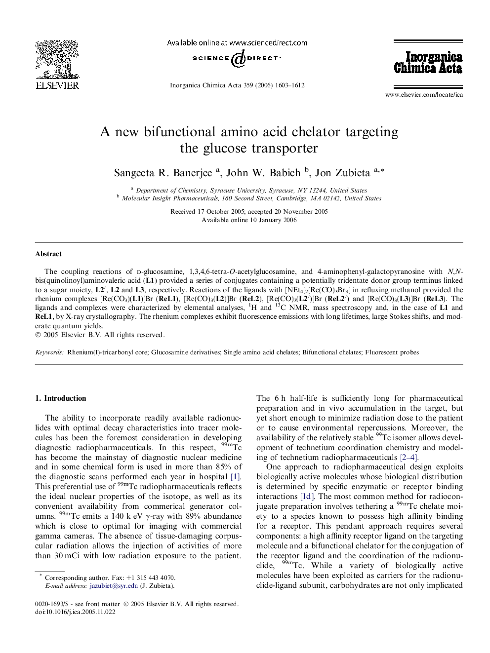 A new bifunctional amino acid chelator targeting the glucose transporter