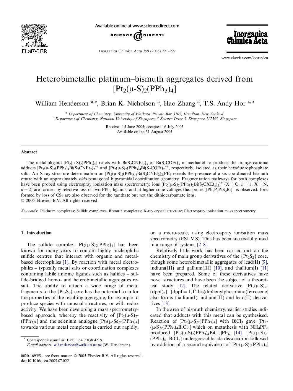 Heterobimetallic platinum-bismuth aggregates derived from [Pt2(Î¼-S)2(PPh3)4]