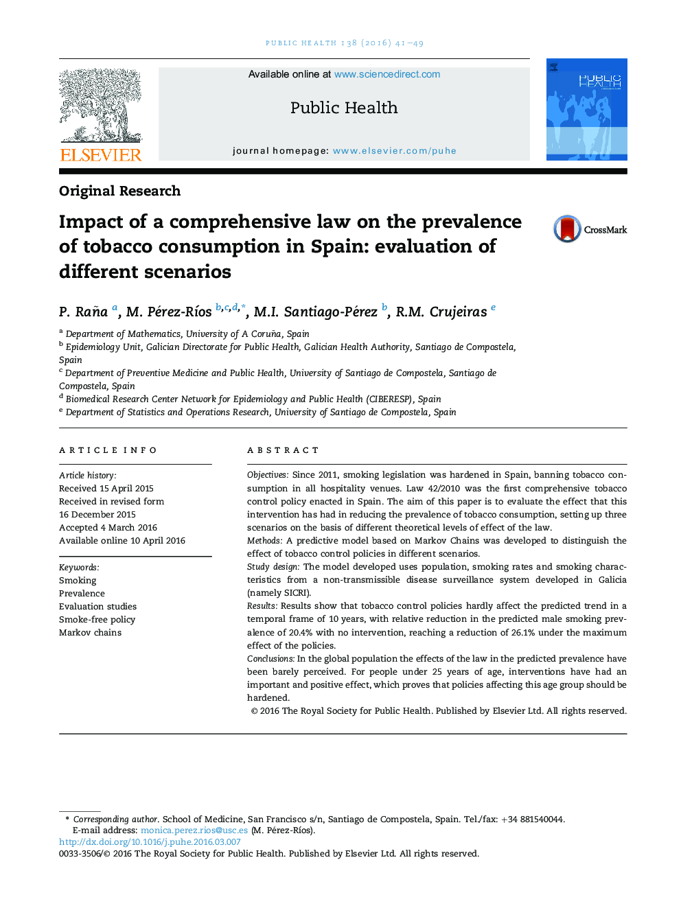 Impact of a comprehensive law on the prevalence of tobacco consumption in Spain: evaluation of different scenarios