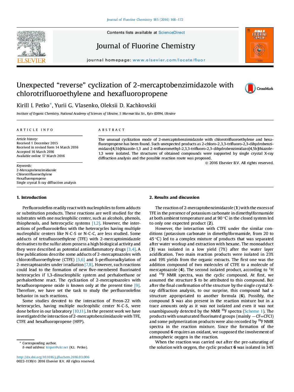 Unexpected “reverse” cyclization of 2-mercaptobenzimidazole with chlorotrifluoroethylene and hexafluoropropene