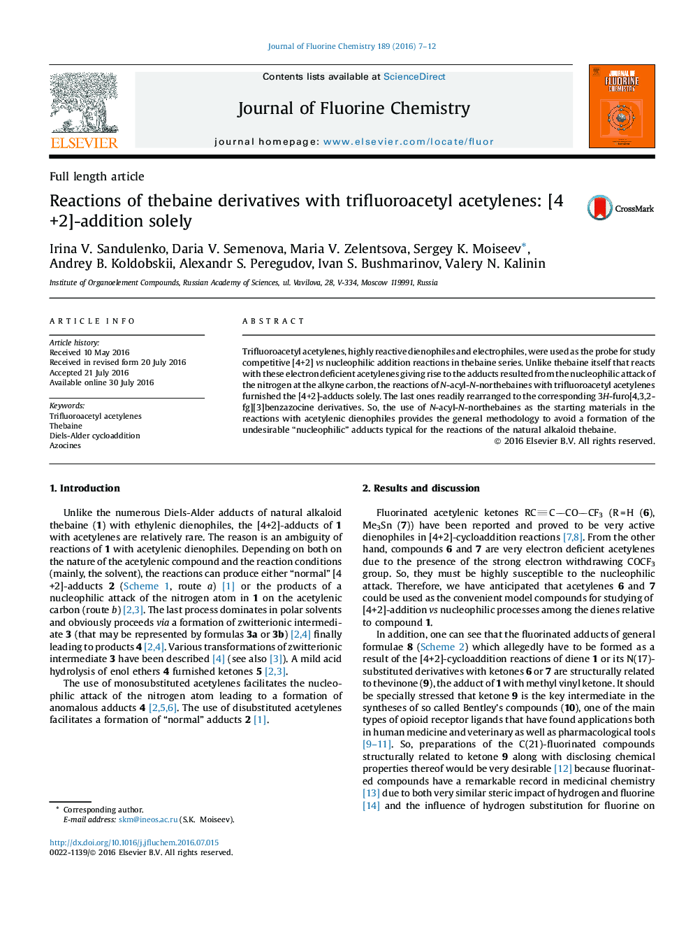 Reactions of thebaine derivatives with trifluoroacetyl acetylenes: [4+2]-addition solely