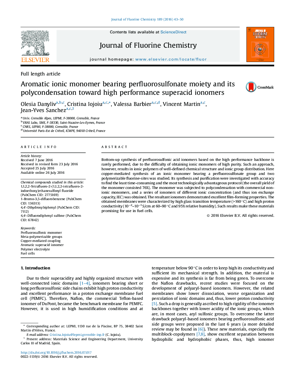 Aromatic ionic monomer bearing perfluorosulfonate moiety and its polycondensation toward high performance superacid ionomers
