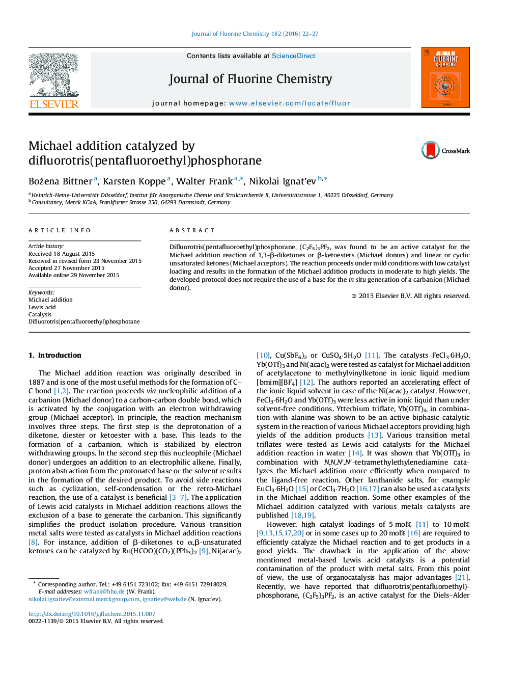 Michael addition catalyzed by difluorotris(pentafluoroethyl)phosphorane