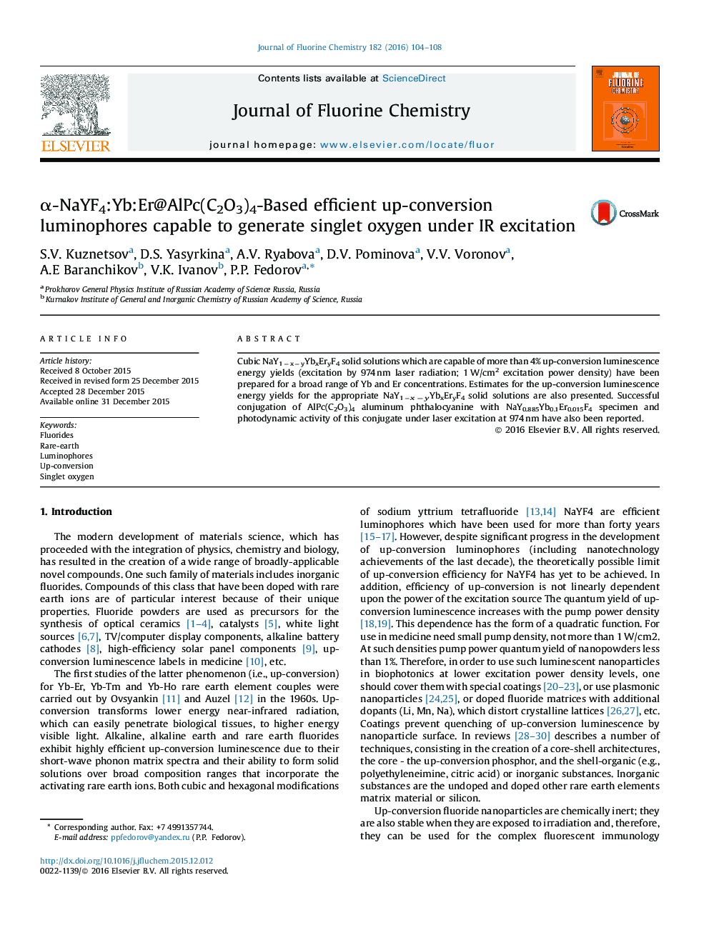 α-NaYF4:Yb:Er@AlPc(C2O3)4-Based efficient up-conversion luminophores capable to generate singlet oxygen under IR excitation