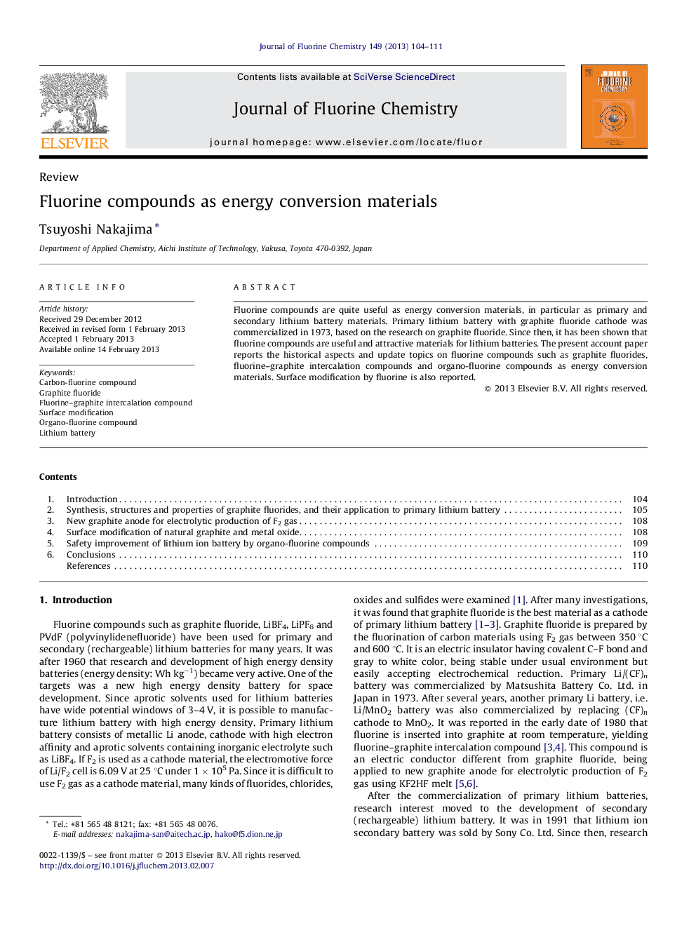 Fluorine compounds as energy conversion materials