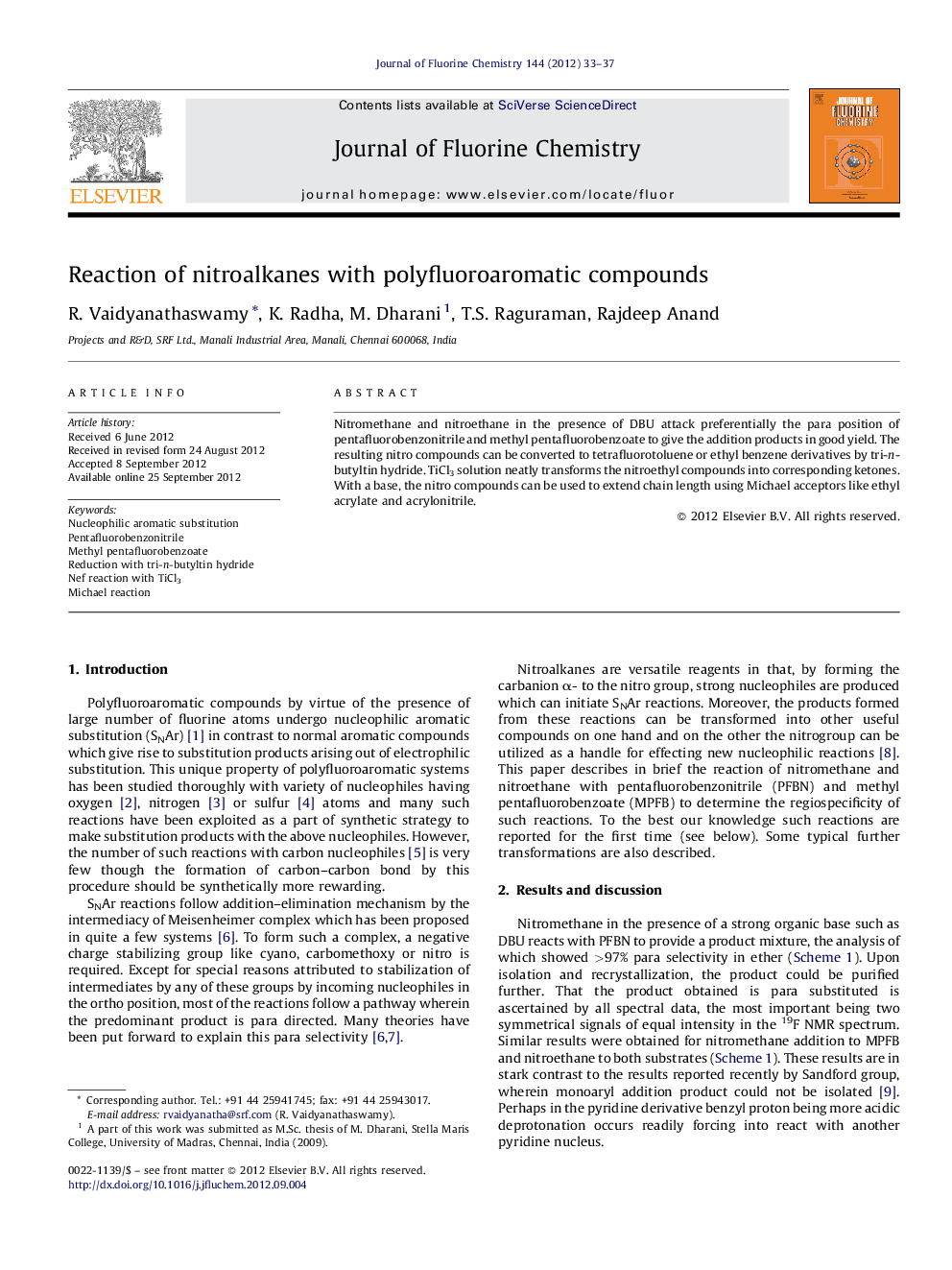 Reaction of nitroalkanes with polyfluoroaromatic compounds