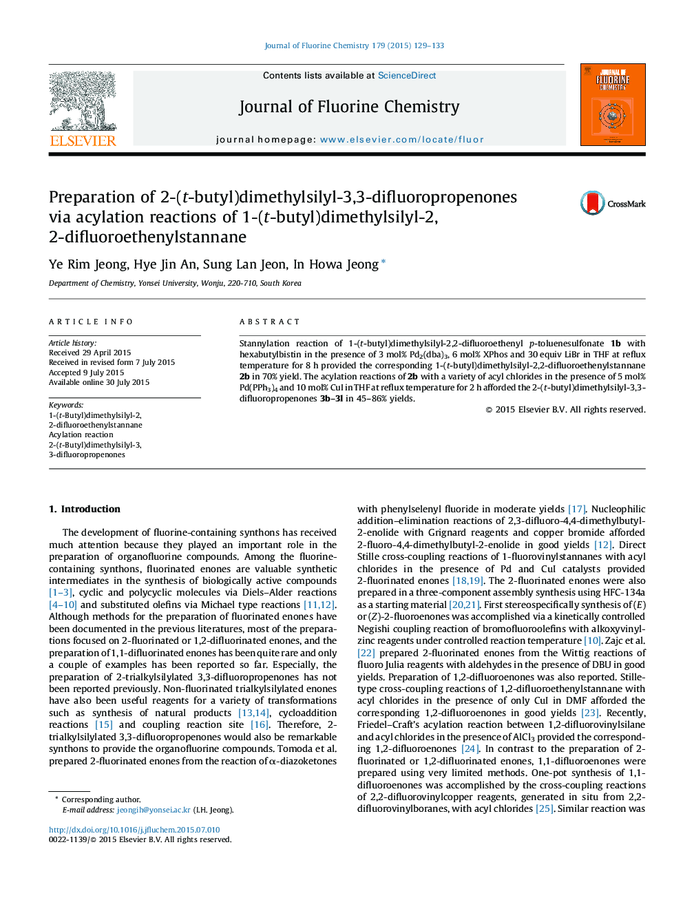 Preparation of 2-(t-butyl)dimethylsilyl-3,3-difluoropropenones via acylation reactions of 1-(t-butyl)dimethylsilyl-2,2-difluoroethenylstannane